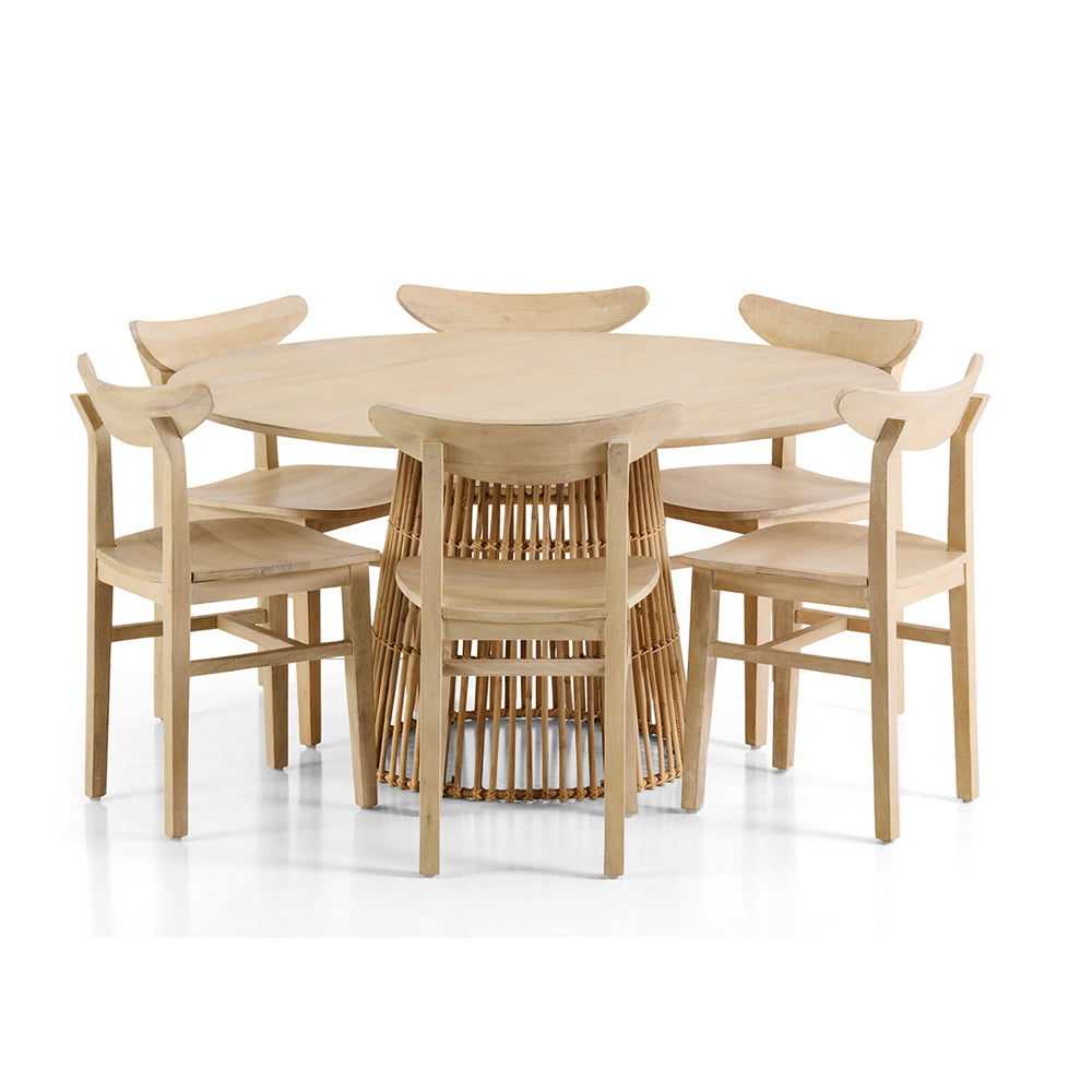Tamborine Indoor 1.4m Round Dining Setting with 6x Ballina Chairs