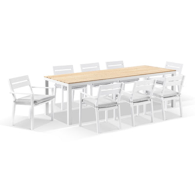 Tuscany 8 Seater Rectangle Teak Top Aluminium Dining Setting with Santorini Chairs