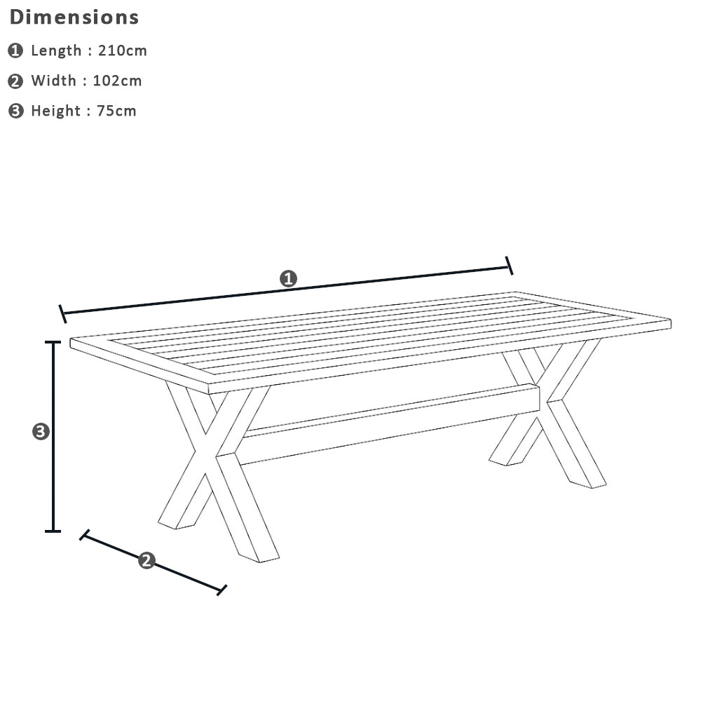 Tahitian 2.1m Aluminium Dining Table with 8 Patonga Dining Chairs
