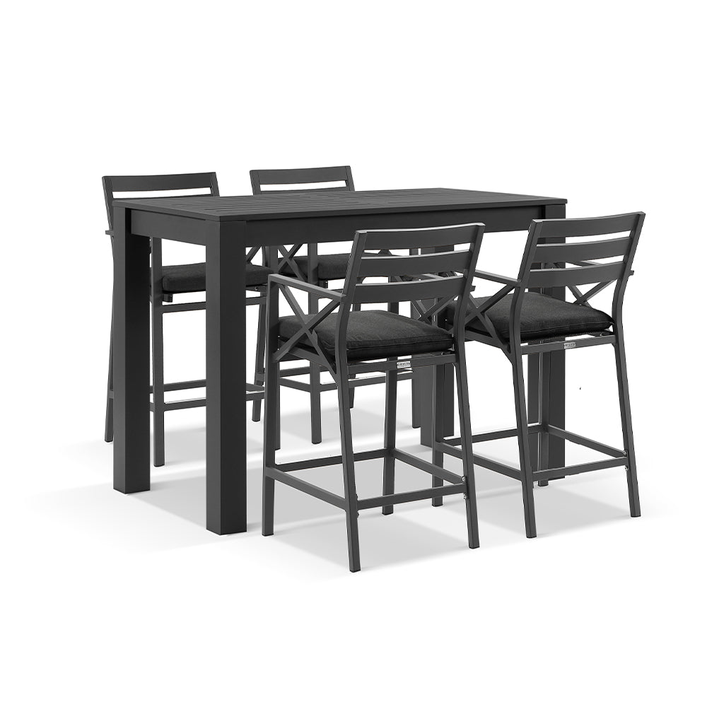 Santorini Outdoor 1.5m Rectangle Aluminium Table with 4x Kansas Bar stools