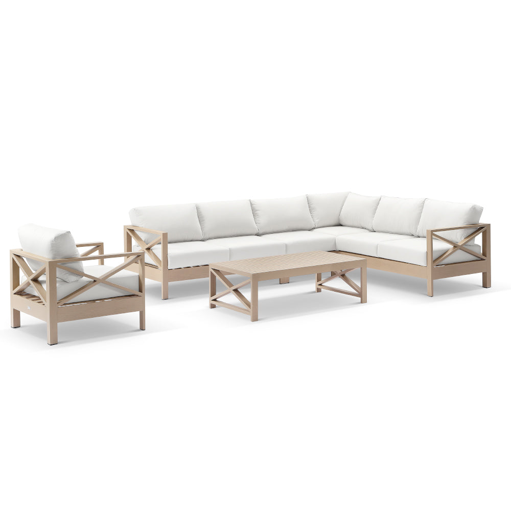 Kansas Package D - Outdoor Aluminium Corner Modular Lounge Set with Arm Chair and Coffee Table