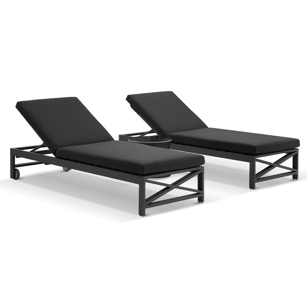 Kansas Outdoor Aluminium Sun Lounge Set on Wheels with Hugo Side Table