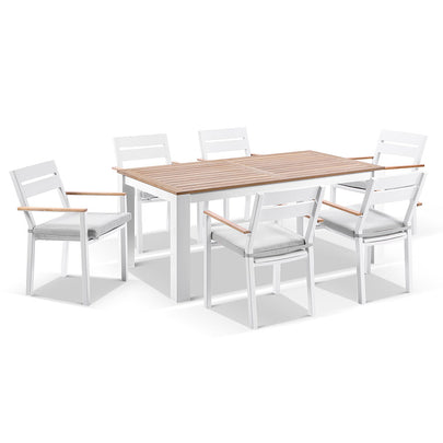 Balmoral 1.8m Teak Top Aluminium Table with 6 Capri Dining Chairs