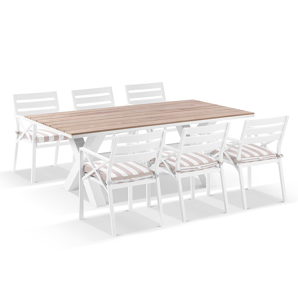 Kansas 2m Outdoor Teak and Aluminium Dining with 8 Chairs with Sunbrella cushions