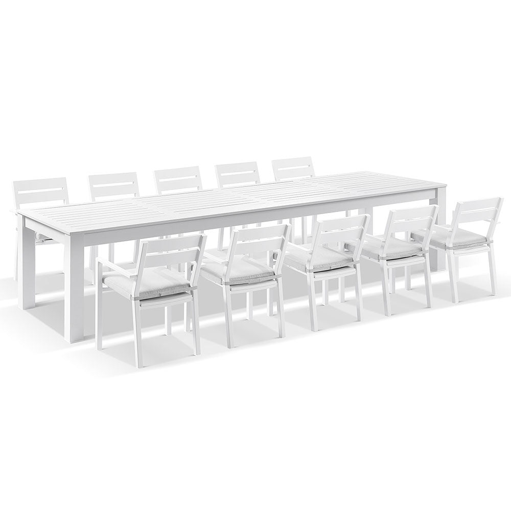 Santorini 12 Seater Outdoor Rectangle Aluminium Dining Table and Chairs setting