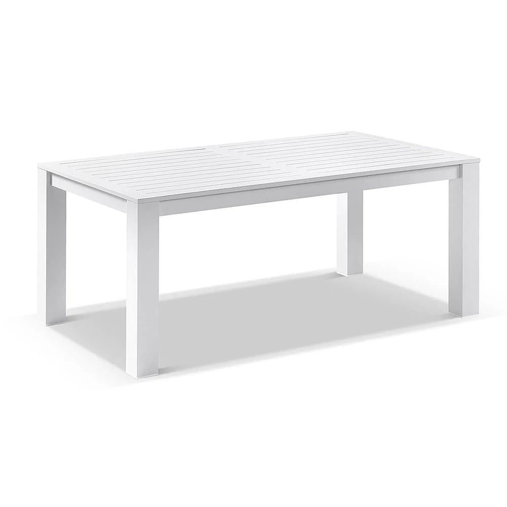 Santorini 1.8m Outdoor Rectangle Aluminium Dining Table with 6 Watego Malawi Style Wicker Chairs