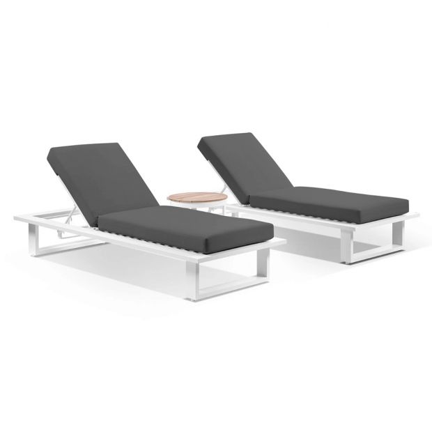 Arcadia Aluminium Sun Lounge Set with Balmoral Teak Round Side Table
