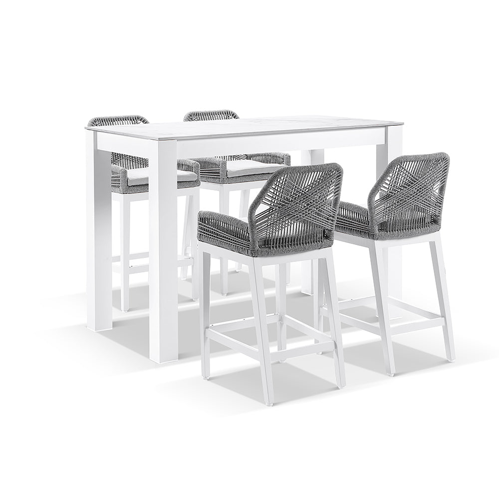 Hugo Ceramic 1.5m Aluminium Bar Table with 4x Hugo Rope Stools