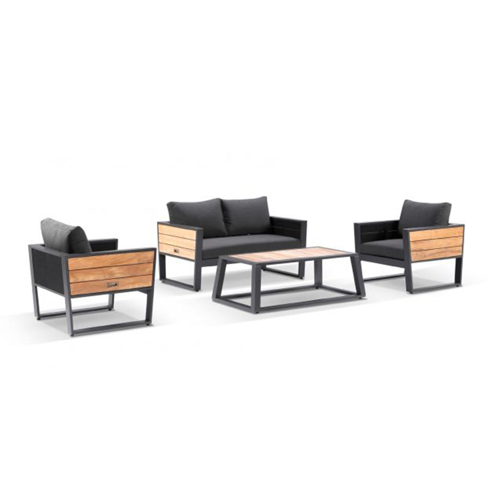 Corfu 2+1+1 Aluminium & Teak Lounge with Coffee Table with Sunbrella® cushions