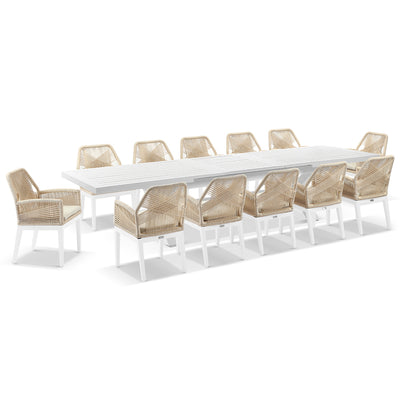 Austin Outdoor 3m - 3.8m Extension Aluminium Table with 12 Hugo Rope Dining Chairs