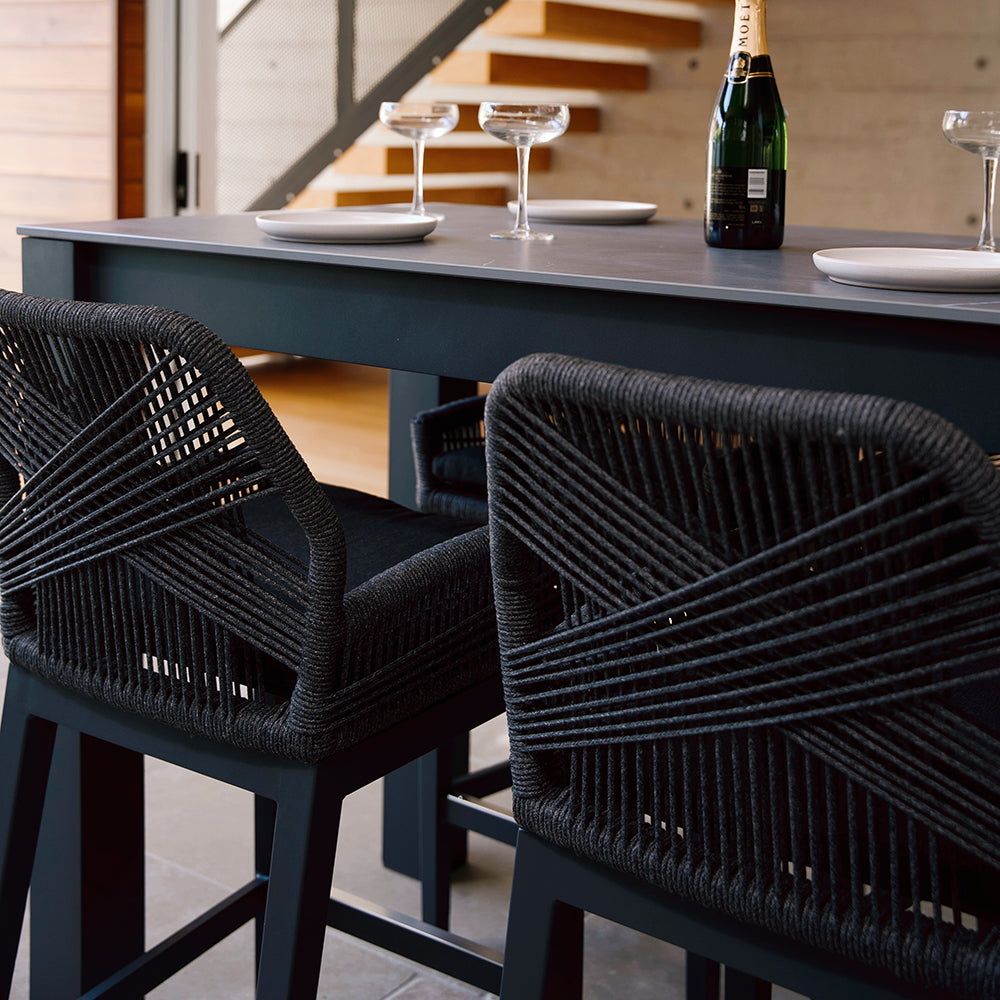 Hugo Ceramic 1.5m Aluminium Bar Table with 4 x Hugo Rope Stools