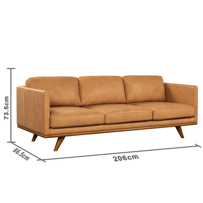Manly Italian Leather Couch Indoor 3 Seater Tan Lounge Sofa