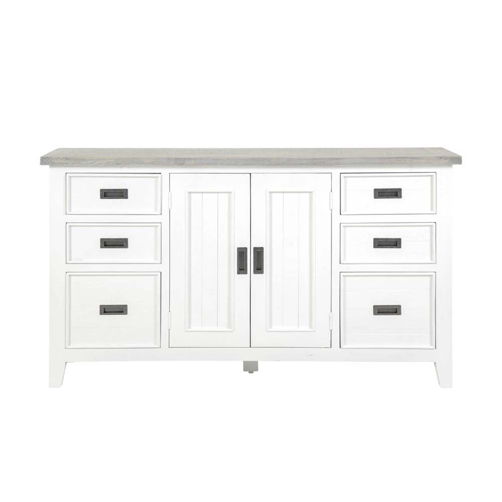 Ashton Buffet Sideboard in Brushed White with Grey Timber Top
