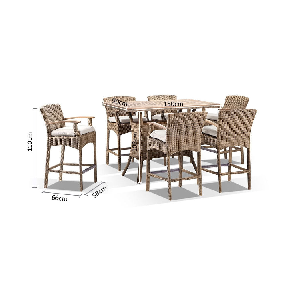 Sahara Teak Top 6 Seater Bar Setting in Half Round Wicker Wanika stools