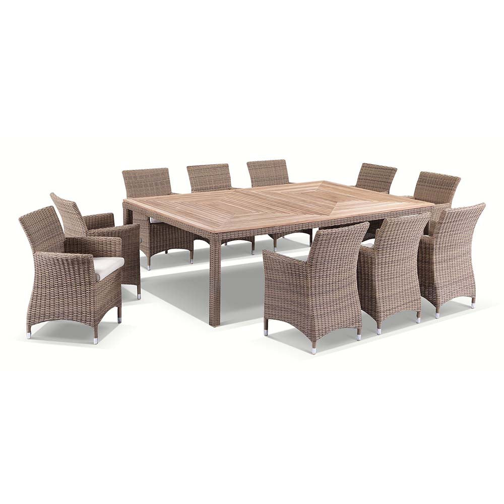 Sahara 10 Seat Outdoor Teak and Wicker Dining Setting