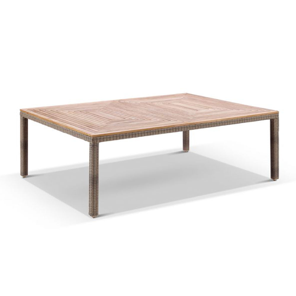 Sahara 10 Seat Outdoor Teak Top Dining Table and Kai Wicker Chairs Patio Setting