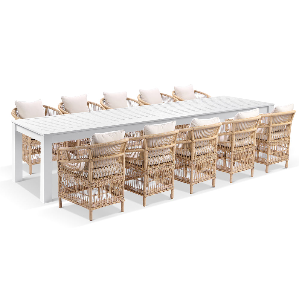 Santorini 3.55 Outdoor Rectangle Aluminium Dining Table with 12 Watego Malawi Style Chairs