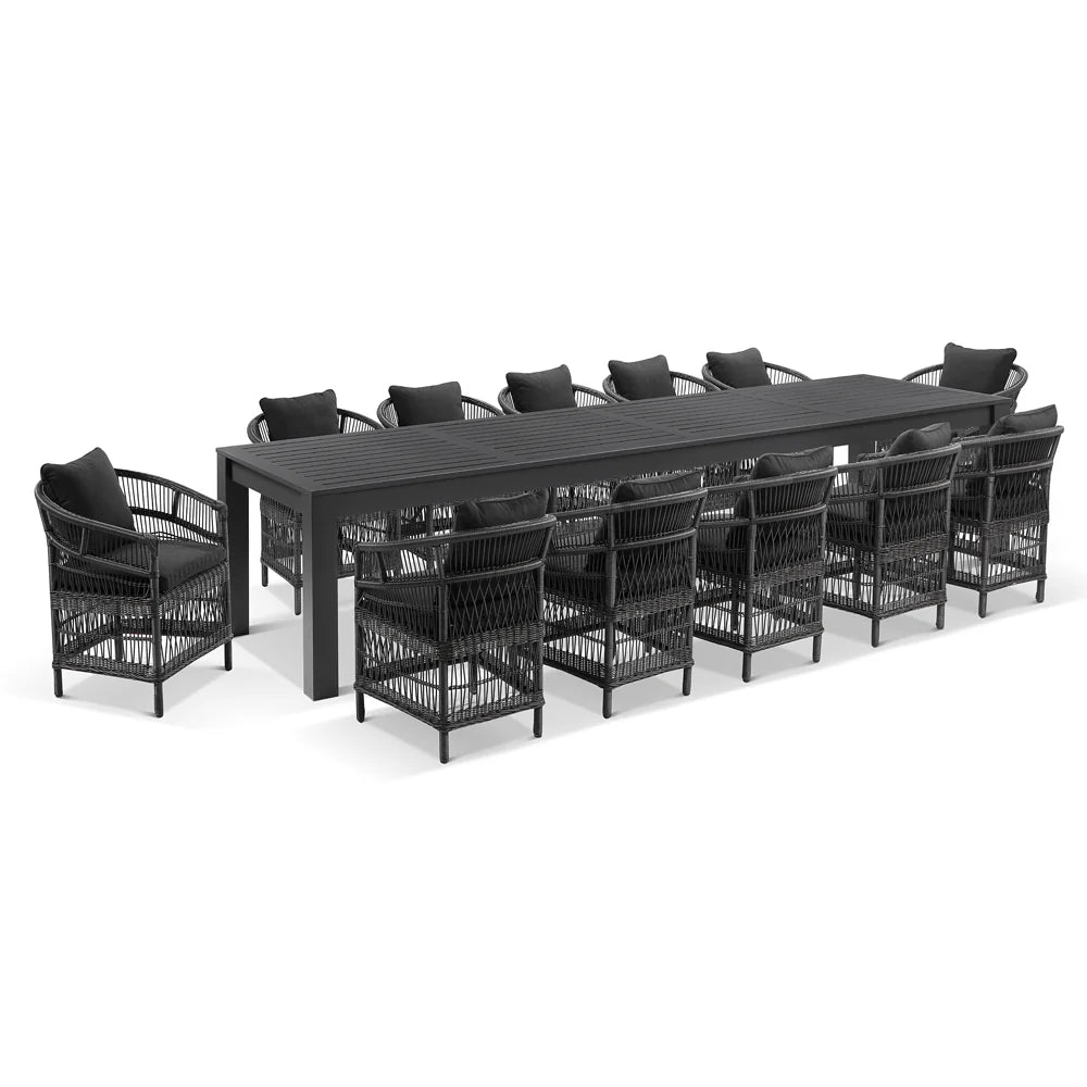 Santorini 3.55 Outdoor Rectangle Aluminium Dining Table with 12 Watego Malawi Style Chairs