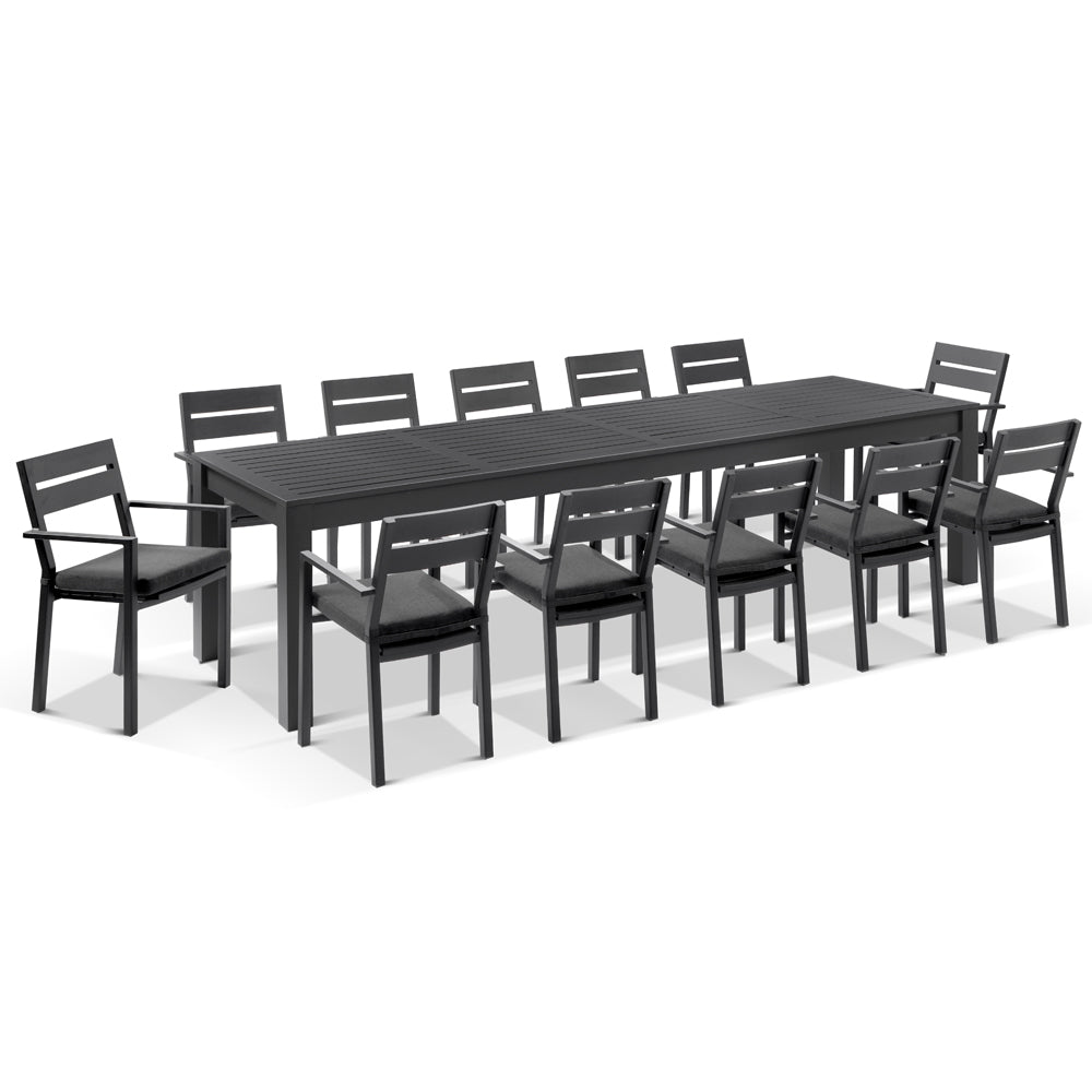 Santorini 12 Seater Outdoor Rectangle Aluminium Dining Table and Chairs setting