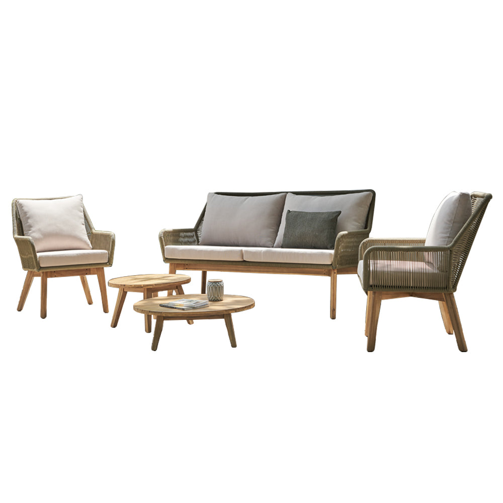 Buy Toukley Outdoor 2+1+1 Rope and Timber Lounge Set with Coffee Tables