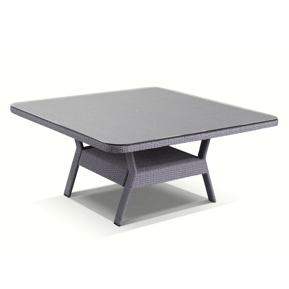 Low Dining Table 1.5m Square Glass Top in Textured wicker