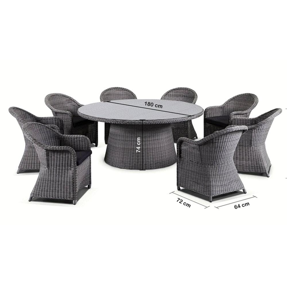 Plantation 8 Seater Outdoor Wicker Round Dining Table and Chairs Setting