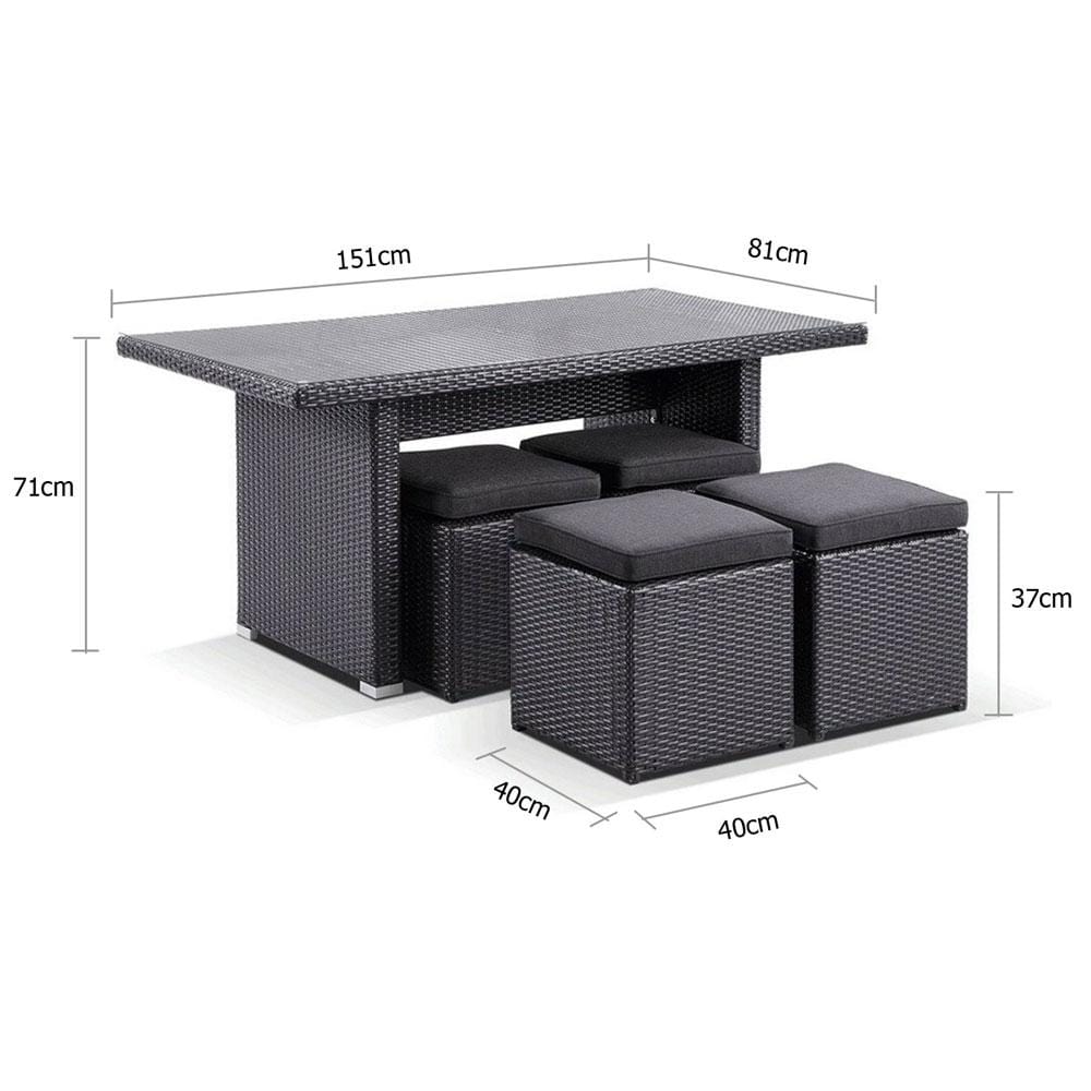 Wicker Dining Coffee Table with 4 Stowaway Ottomans