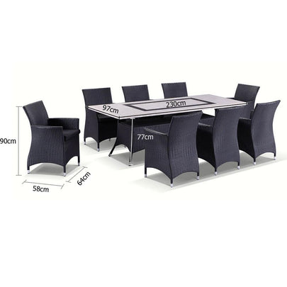 Caesar 8 Rectangle - 9 pce Stone and Wicker Outdoor Dining Setting