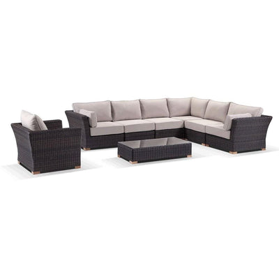 Coco Outdoor Wicker Corner Modular Lounge with Arm Chair and Coffee Table