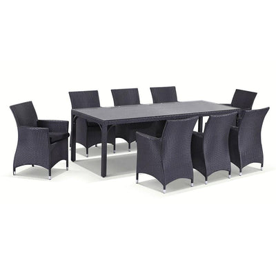 Roman 8 Rectangle Outdoor Wicker Glass Top Dining Table and Chairs Setting