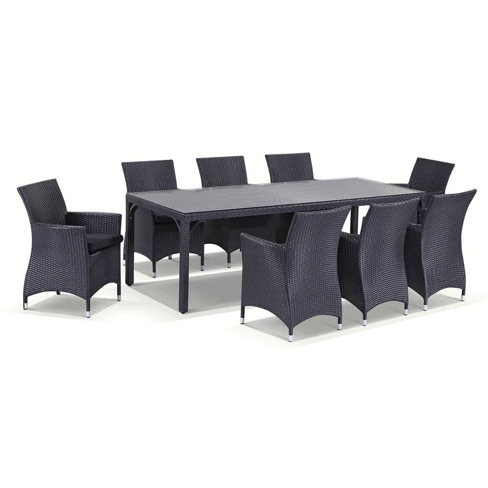 Roman 8 Rectangle Outdoor Wicker Glass Top Dining Table and Chairs Setting