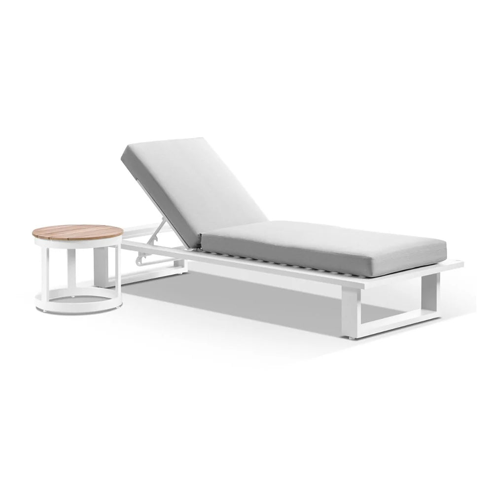 Arcadia Aluminium Sun Lounge Set with Balmoral Teak Round Side Table