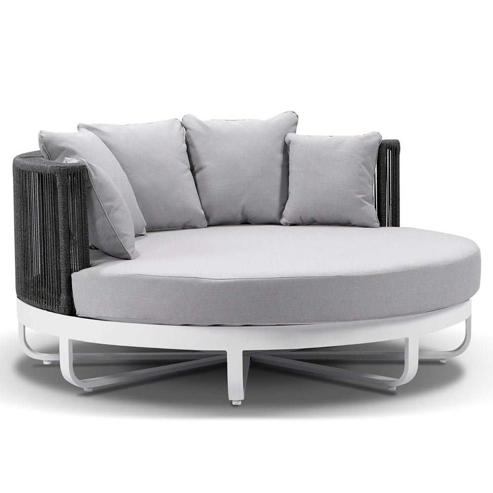 Cannes Outdoor Round Aluminium and Rope Daybed Sun Lounge