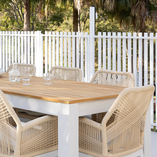 a durable timber wicker outdoor table setting