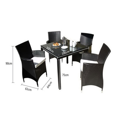 Roman 4 Seater Square Outdoor Wicker Dining Table and Chairs Setting