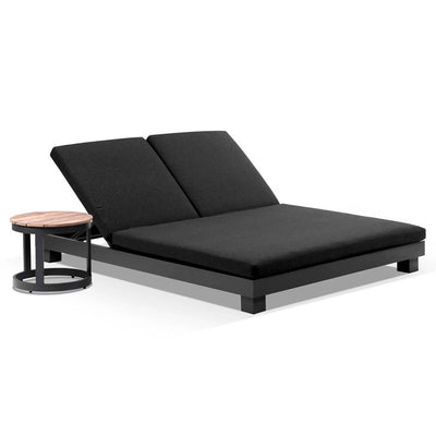 Santorini Aluminium Double Sun Lounge w/ Round Side Table