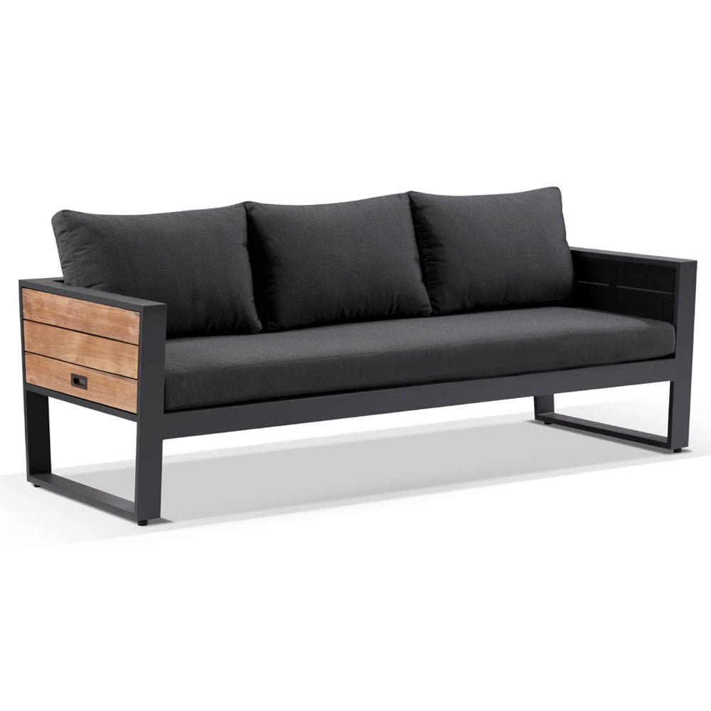 Corfu 3 Seater Outdoor Aluminium and Teak Timber Lounge with Sunbrella