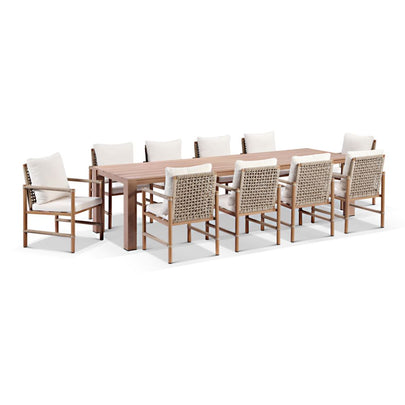 Entertainer 3.05cm Outdoor Aluminium Dining Table With 10 Avery Rope Chairs