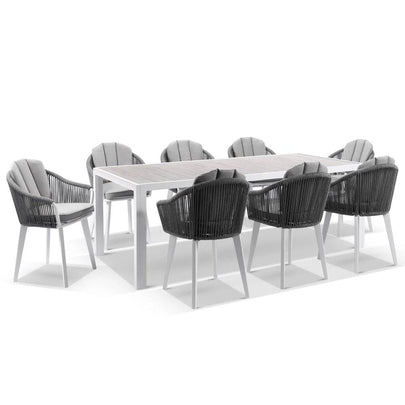Southport Outdoor 2.17m Aluminium and Ceramic Table with 8 Alpine Chair