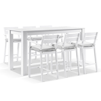 Santorini Outdoor Aluminium 2m Bar Table with 6 Bar stools