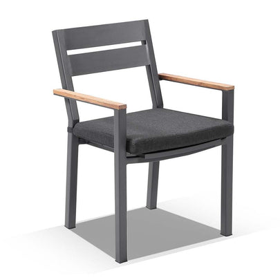 Tuscany Round 1.5m Outdoor Aluminium and Teak Dining Table with 6 Capri Chairs