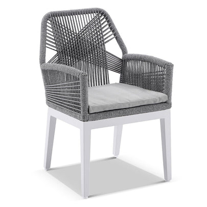 Santorini 3.55m Outdoor Rectangle Aluminium Dining Table with 12 Hugo Rope Chairs