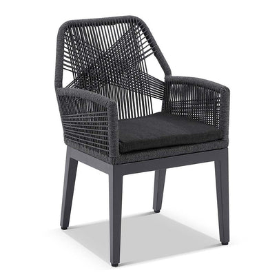 Avoca Outdoor Square Pedestal Aluminium Dining Table with Hugo Rope Chairs
