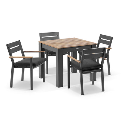 Balmoral 4 Seater Square Teak Top Aluminium Dining Table with Capri Chair