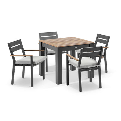 Balmoral 4 Seater Square Teak Top Aluminium Dining Table with Capri Chair