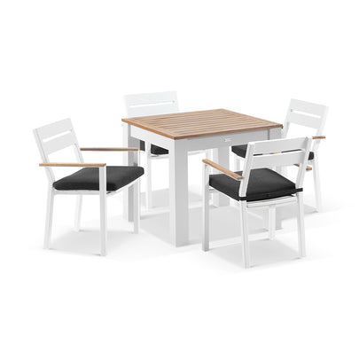 Balmoral 4 Seater Square Teak Top Aluminium Dining Table with Capri Chair