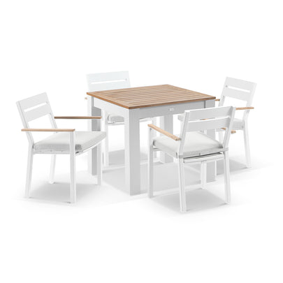 Balmoral 4 Seater Square Teak Top Aluminium Dining Table with Capri Chair