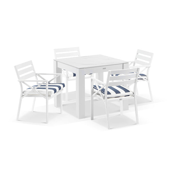 Hugo Outdoor 4 Seater Square Ceramic and Aluminium Dining Table with Kansas Chairs