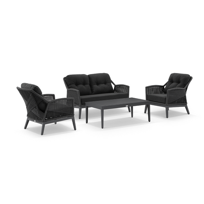 Hugo 2+1+1 Seater Outdoor Aluminium and Rope Lounge Set with Coffee Table