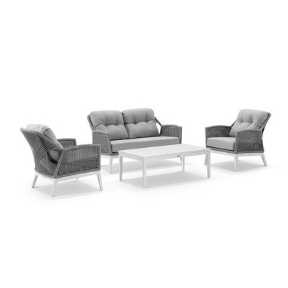 Hugo 2+1+1 Seater Outdoor Aluminium and Rope Lounge Set with Coffee Table